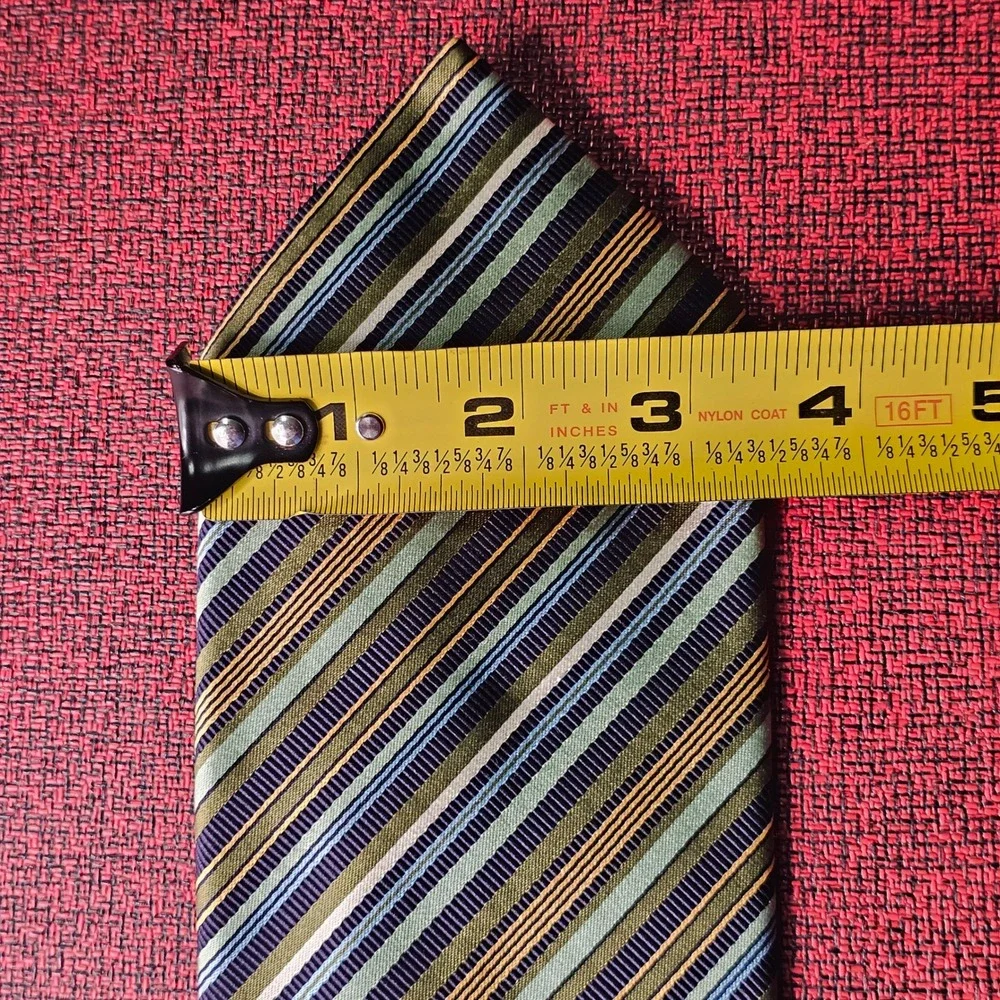 Brioni Silk Cotton‎ Tie Green Navy Striped Handmade Italy Designer Luxury Formal